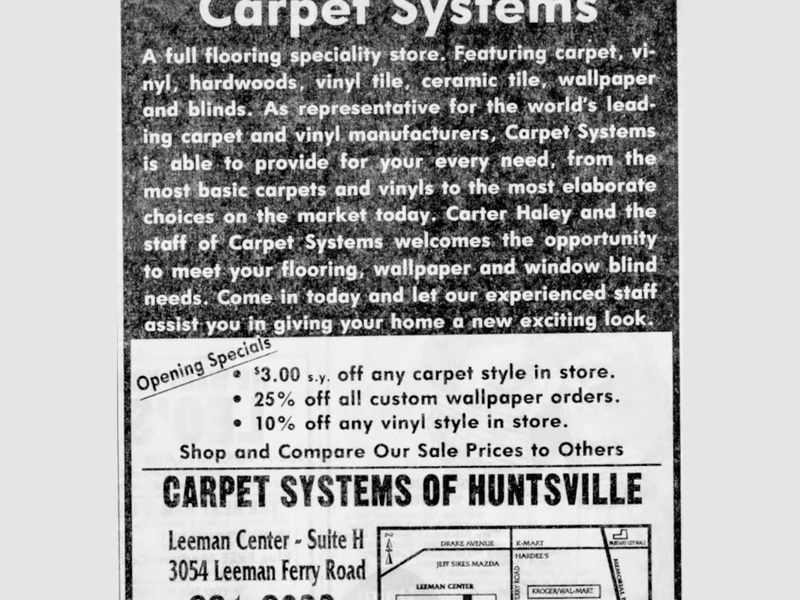 Haley's Flooring And Interiors was formally named Carpet Systems of Huntsville